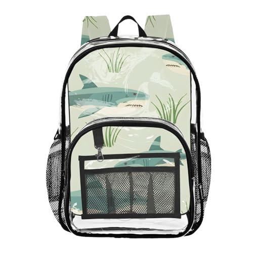 SUABO Shark Clear Backpack Heavy Duty Clear Bookbag Transparent See Through PVC Backpacks for School