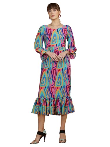Image of Sheetal Associates Women's Casual Flared Sleeve Crepe Floral Fit and Flare Dress
