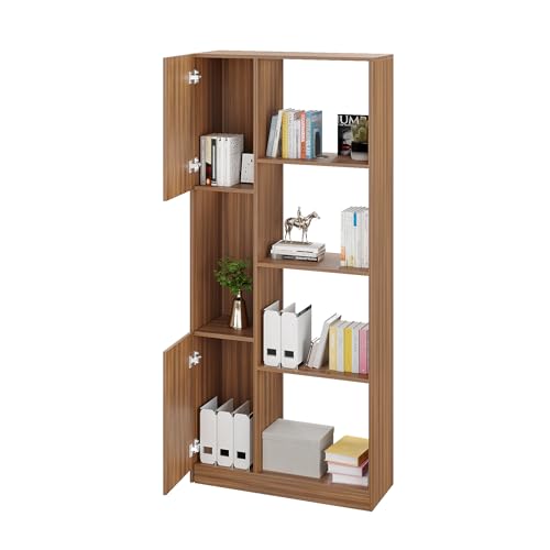 Image of FURNEASER Bookaura Wooden Bookshelf with Doors, Multipurpose Bookcase Storage Organizer for Living Room Modern Wooden Book Shelf Cabinet, Display Rack for Books & Decor (Exotic Teak)