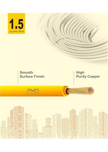 Image of Super PMO PVC Insulated Copper Wire, 90 m, Single Core Flexible Cable for Domestic and Industrial Use (YELLOW, 1.50 SQ MM)