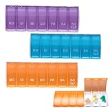 Tablettenbox 7 Tage, Wefaly 3 Stück Pillendose 7 Tage Tablettenteiler Medikamenten Aufbewahrung Pillenbox Wiederverwendbare Medikamentenbox 7 Tage Pillendose Klein für Unterwegs Aufbewahrung