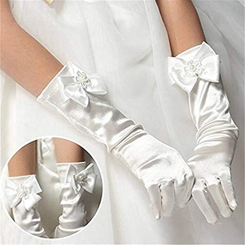 6 Pairs Combo#3 Kid Stretch Satin Long Finger Pearl Bow Dress Gloves for Girl Children Party2