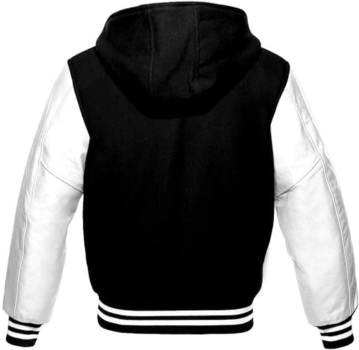 All-Season Varsity Hoodie Jacket – Wool Body & White Leather Sleeves – Classic Letterman Bomber Style2