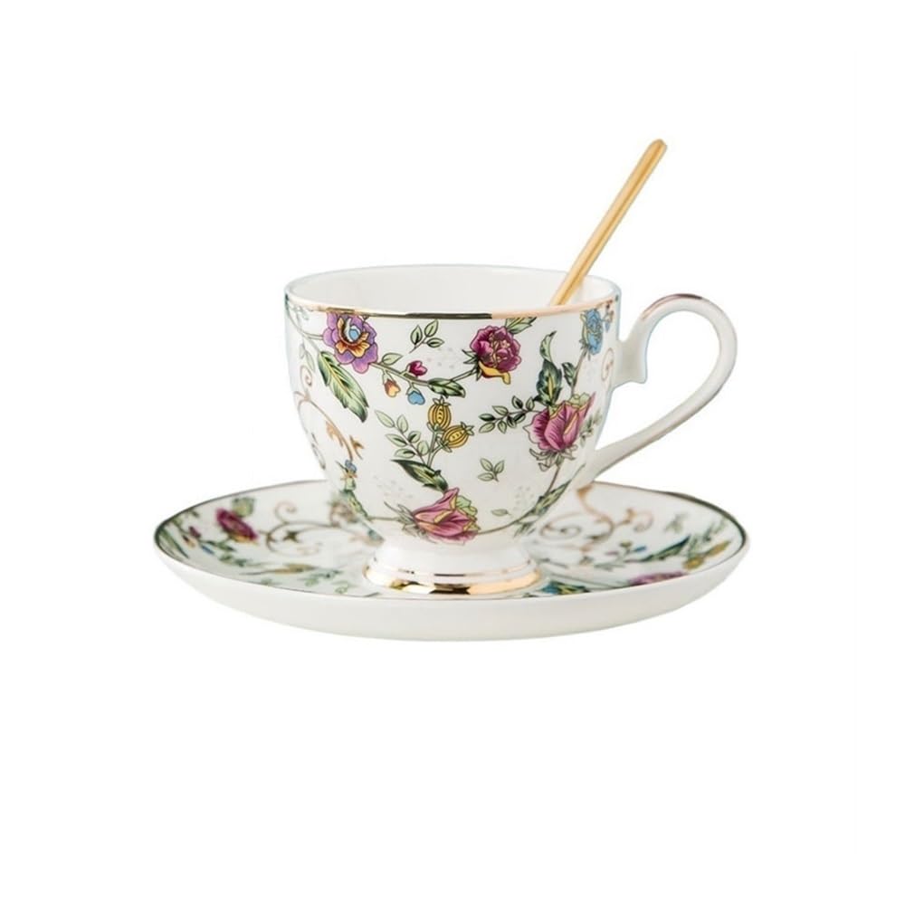 Tazze Set di tazze da caffè in porcellana cinese, semplici, con bordo dorato, in ceramica, nere e piattini inglesi per Latte, Tè caldo, Latte