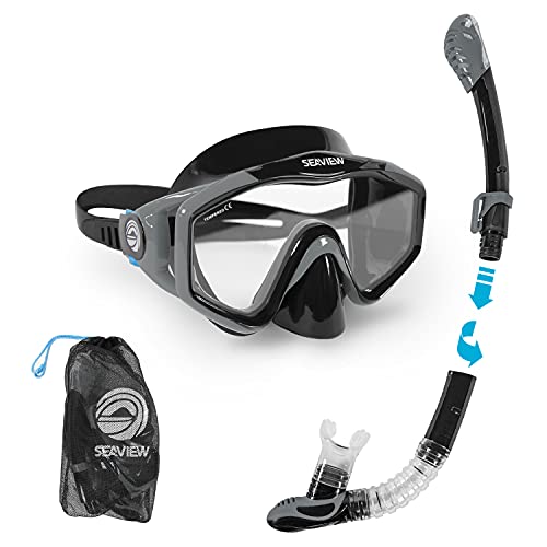 Seaview 180° Kradan Dry Snorkel Set. Tempered Glass Diving Snorkel Mask Adult. Adjustable Strap & Dry Valve Collapsible Swim Scuba Mask. Travel Collapsible Set Snorkeling Gear For Adults #TOP5