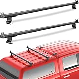 TideFree 57' Universal Roof Ladder Rack for Van & Pickup Truck Cap & Topper, Roof Rack, 2 Bars, Heavy Duty Aluminum Ladder Roof Van Rack Truck Rack (Drilling Required) Adjustable Ladder Rack (Black)
