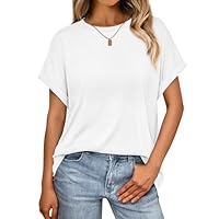 Cuptacc Tshirt Damen Oversize Flügelärmel Rundhals Tunika Lockere Basic Tops Kurzarm Bluse Damen Elegant 3XL Weiß