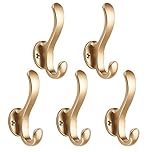 WASYPLSFOI Wall Hooks Over Door Key Towel Coat Hat Purse Hanger Holder Rack Double Hooks Heavy Duty for Wall Bathrooms Hanging Hooks, 5 Pack Gold