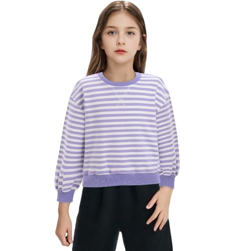 OBEEII Girls Striped Sweatshirt Long Sleeve Crewneck Sweatshirt Colorblock Oversized Pullover Top Spring Fall Casual Shirt
