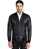 D'Arienzo Bomberjacke Lederjacke Herren Schwarze Echtleder Italienisch Biker Leder Lammleder Jacke Motorrad 44/schwarz