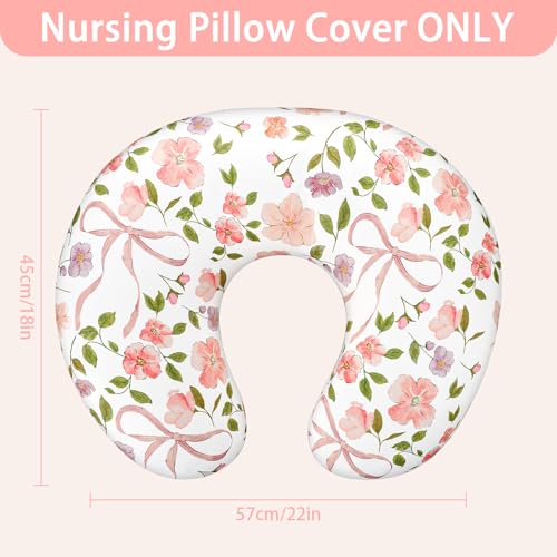 Image of TANOFAR Nursing Pillow Cover, Stretchy Removable Breastfeeding Pillow Cover, Ultra Soft Snug Fits On Newborn Feeding Pillow Case for Baby Girls, Pink Bow