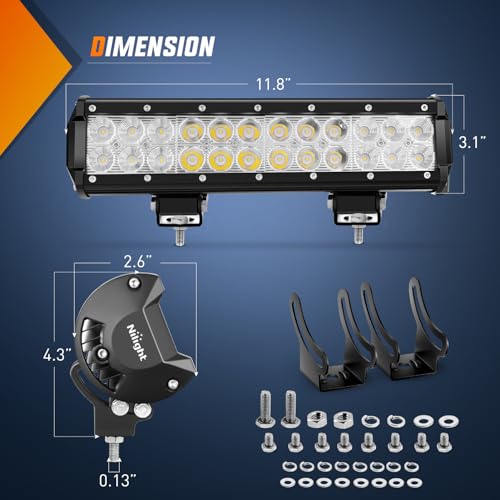 Image of Nilight LED Light Bar 12 Inch 72W Spot Flood Combo Yellow Beam | Off Road Lamp Fishing Hunting Emergency Deck Work Lighting for Trucks UTV Pick-up Van Boat Tractor
