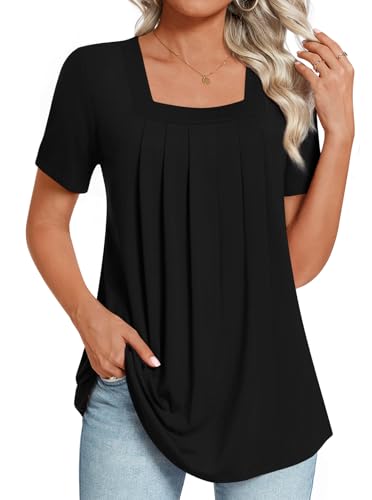 LONGYUAN Womens Tunic Tops 2025 Summer Casual Square Neck Shirts S-3XL2