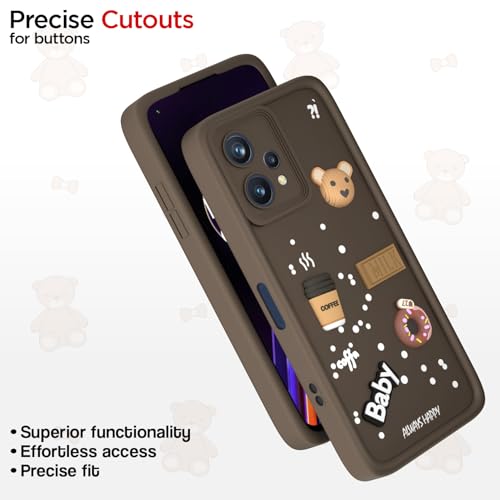 Image of Outlouders Back Cover for Realme 9 Pro 5G | 3D Cartoon Bear Cute Fun Silicone Full Body Protection Bumper Case (Brown)