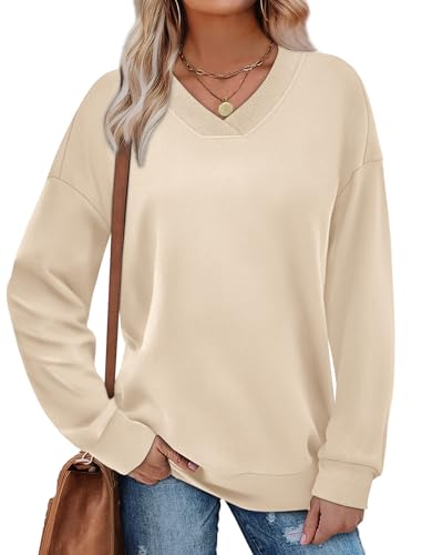 WIHOLL Womens Sweatshirt No Hood Petite Long Sleeve Shirts Trendy Dressy Casual Fall Tops 2025 Comfort Color Cream L