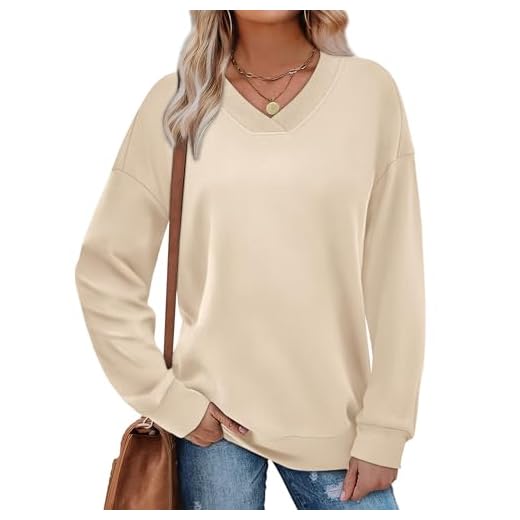 WIHOLL Womens Sweatshirt No Hood Petite Long Sleeve Shirts Trendy Dressy Casual Tops Fall Fashion 2025 Comfort Color Cream L