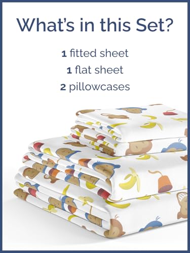 Image of Kids Queen Size Monkeys Bed Sheets - 4 Piece Kids Monkeys Sheet Set