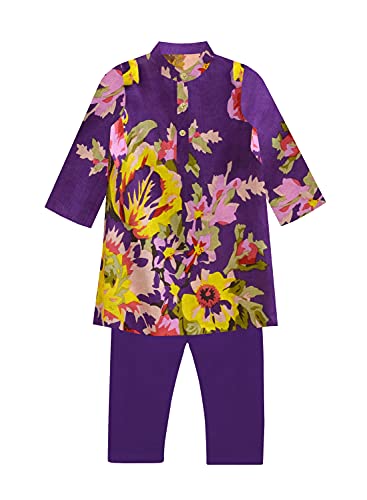 Image of A.T.U.N. (ALL THINGS UBER NICE) Boys Full Sleeve Cotton Floral Printed Kurta and Pyjama Set | Ethnic Clothing Set for Festival and Special Occasion | 2 Piece Set for Boys
