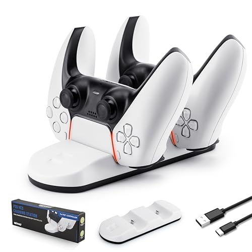 NITHO SMART Ladestation Kompatibel mit PS5 Controller, Dual Controller Ladegerät Dock für PS5 Wireless Controller mit USB-C Kabel – Weiß