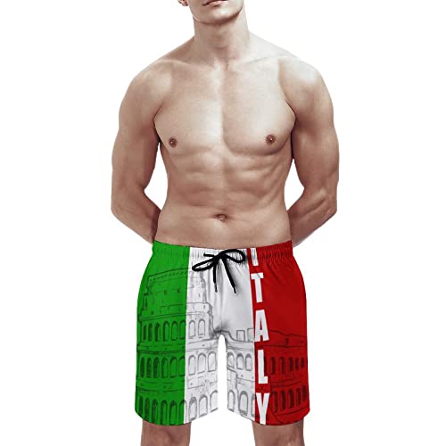 Roman Colosseum Italian Flag Mens Swim Trunks Quick Dry Swim Shorts Bathing Suit Beach Swim Board Shorts with Pockets2