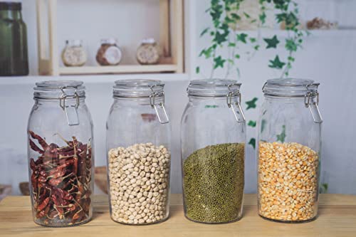 Image of MARTVIA 2500ML Round Airtight Glass Canister Food Storage Jars with Airtight Lids for Fermenting, Preserving and Storage - Cereal, Preserves, Spice, Beans, Transparent (58 - T - 2500, Set of 04)