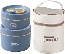 Kit Marmita Térmica Premium – 440ml + 600ml + Bolsa Térmica | Praticidade e Estilo na Hora da Refeição! (Azul)