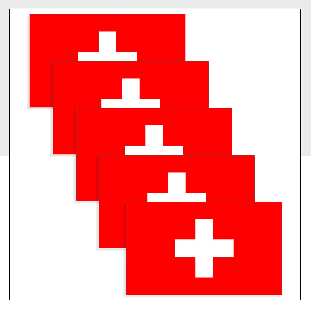 Packwith Switzerland Flag Bike Sticker Pack Of 5 (60 X 36Mm) Waterproof Che Labels For Van Car Helmet Packwith® #P1075