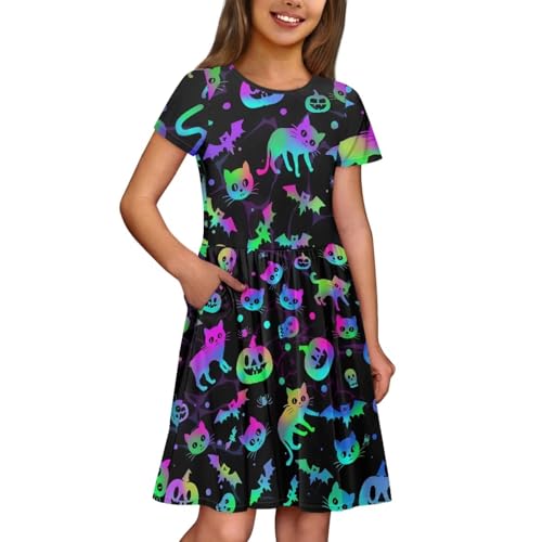 Image of Short Sleeve Dress for Girls with Pockets Cute Toddler Girl Clothes Summer 2-12