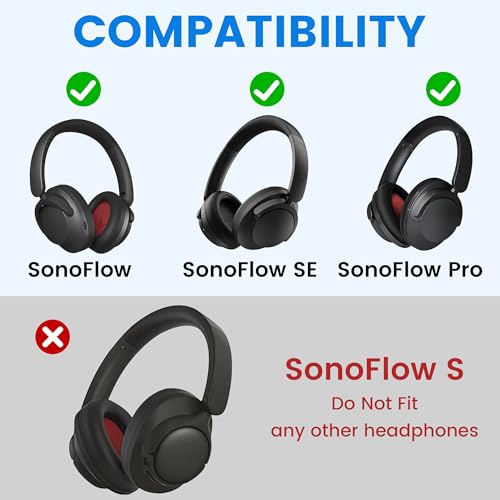Lukvcoe Earpads para auriculares 1MORE SonoFlow/SonoFlow SE & Pro, Negro, ajuste perfecto, instalación rápida, aislamiento de ruido, durabilidad mejorada, diseño ergonómico para largas sesiones, cuero de proteína suave miniatura 2