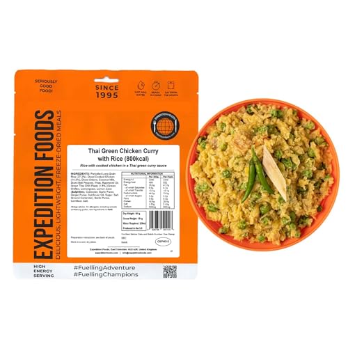 EXPEDITION FOODS Thai Green Chicken Curry with Rice (High Energy Serving / 800KCAL) | Freeze-Dried Camping & Hiking Food
