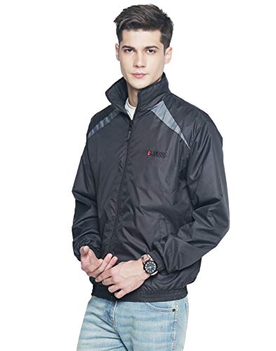Image of OJASS Mens OJASS Jacket for Men,Lightweight & Wind-Resistant with Reflective Bike Jacket for Man High Neck Relaxed Fit-Stylish Windbreaker for Outdoor & Biking Black With Grey