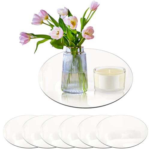 LEKEFETO Bandeja de Espejo Redonda de 20 cm - 6 Unidades - Placa de Cristal Acrílico para Decoración de Bodas y Hogar