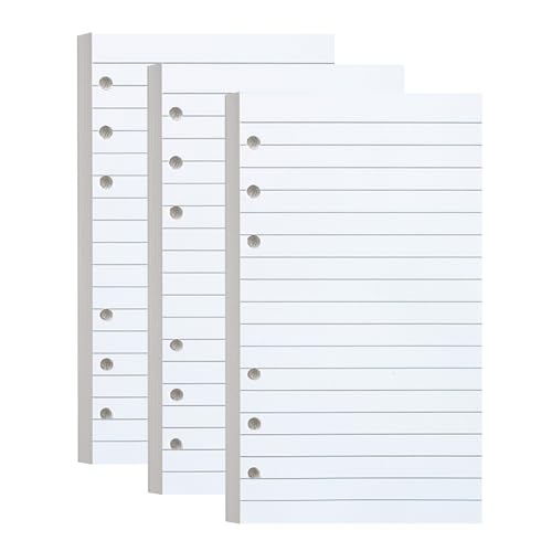 手帳リフィル 5mm方眼 システム手帳リフィル 両面書き込み バインダー用 A6サイズ 方眼 ビジネス 専用リーフ リフィル用紙 6穴【3冊セット 180枚】 (水平線)