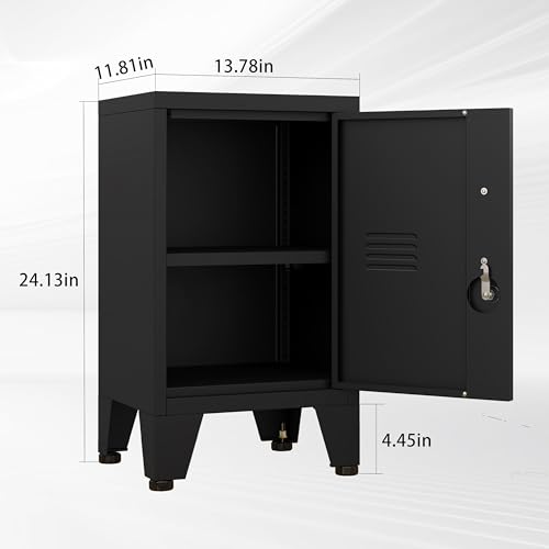 Image of PAOFIN 24.4 inch H Black Metal NightStand Locker Storage Cabinet with 1 Doors, File Cabinet with Shelves, Storage Cabinet with Adjustable Leveling Foot for Home Office Living Room or Bed Room