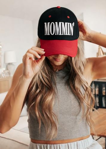 Image of Mommin Trucker Hat for Women, Vintage Two-Tone mom hat with Mommin 3D Embroidery, New Mom Gifts Mothers Day Outfits