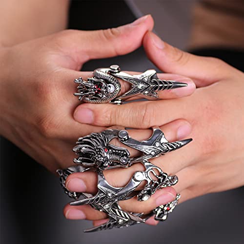 Vintage Claw Ring Skull Statement Rings 5Pcs Punk Rock Gothic Sliver Knuckle Bendable Joint Knuckle Ring Full Finger Armor Rings Jewelry Accessories for Men Women4