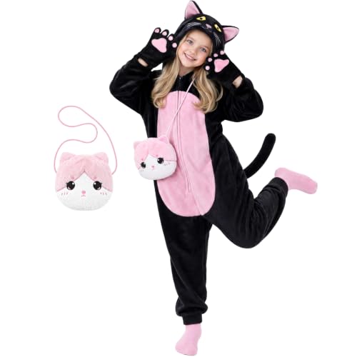 Joycover Halloween Cat Costume for Girls, Kids Onesie with Purse Bag - PK S