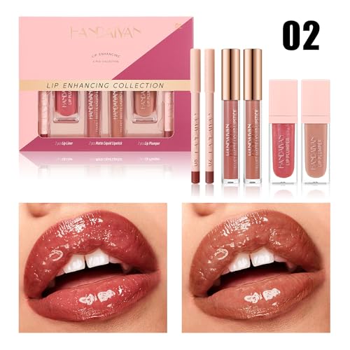 6PCS Lip Combo Kit - Matte Liquid Lipstick, Lip Liner & Plumper Set for Fuller Lips Long-Lasting, Moisturising Makeup Nude & Pink Shades, All-in-One Professional Lip Gift Set (# 02) - Image 3