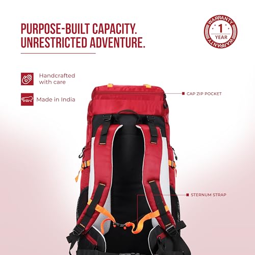 Image of Gear Overland 55L Extra Large Water Resistant Rucksack /Travel bag /For Men & Women(Maroon - Black)
