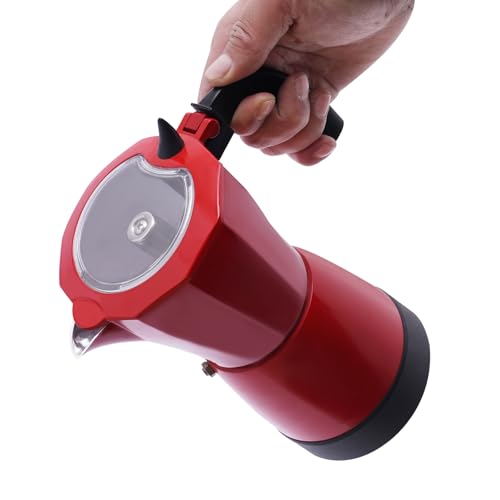 Queeucaer Cafetera eléctrica con base, para 6 tazas de espresso: 300 ml, 480 W, aleación de aluminio, color rojo
