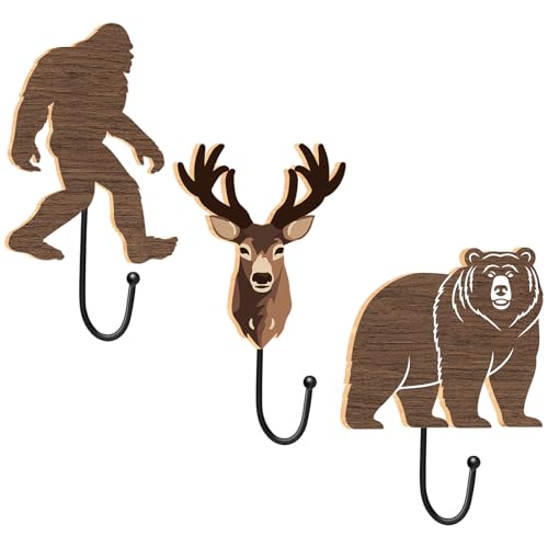 Kathfly 3 Pcs Forest Animal Decorative Wall Hooks Large Wooden