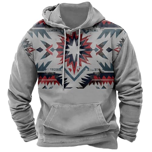Western Hoodies for Men Aztec Graphic Sweatshirts Plus Size Western Vintage Tribal Aztec Hoodies Pullover with Pocket