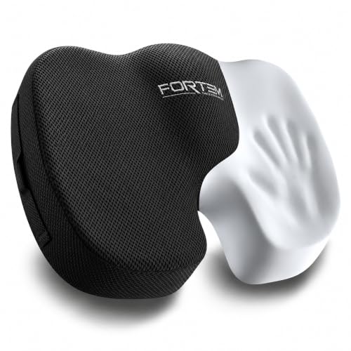 Image of FORTEM XL Chair Cushion, Seat Cushion for Office Chair, Car Seat Cushion, Coccyx Orthopedic Pillow, Desk Chair Memory Foam Sitting Pillow, Washable Cover (Mesh, Black)