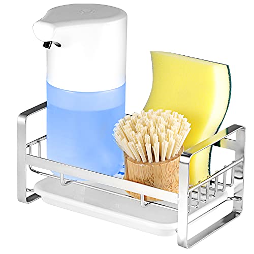 Sink Caddy Kitchen Sink Organizer,304 Stainless Steel Adhesive Sponge Holder, Sink Caddy, Kitchen Soap Caddy with Removable Tray