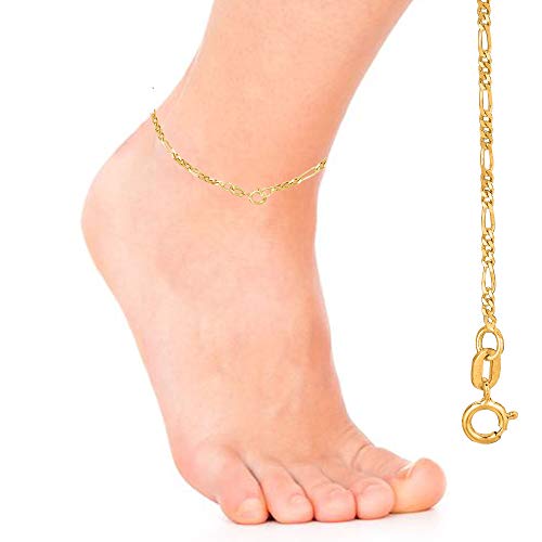 Ritastephens 14k Gold Figaro Link Foot Chain Anklet Bracelet 1.3mm 10 Inches - Image 3