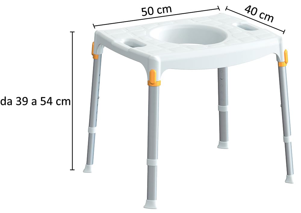 Taburete cómodo para ducha para personas con discapacidad y personas mayores, regulable en altura de 39 a 54 cm, tamaño del asiento 50 x 40 cm, fabricado en Italia (mueble de baño)