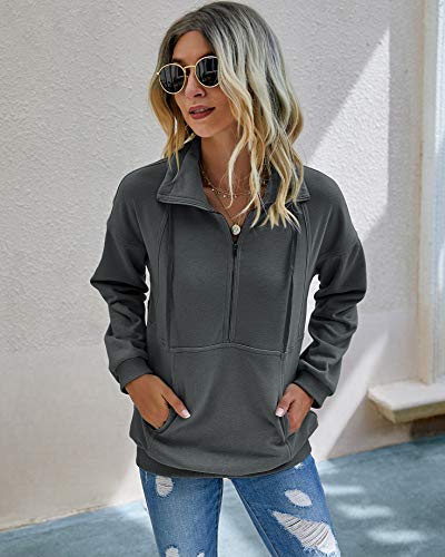 Image of PRETTYGARDEN Women's Casual Long Sleeve Zipper Sweatshirt Drawstring Loose Quarter Zip Pullover Tops with Pockets