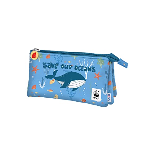 Dohe - Portatodo Triple Wwf Save Our Oceans Multicolor. En Oferta Dohe - Estuche Escolar Triple - 3 Compartimentos Con Cremalleras - Tamaño: 22X12,5X2,5 Cm - Material Escolar - Wwf Save Our Oceans