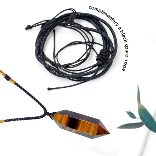 Image of Runyangshi Tiger's Eye Healing Crystal Pendants, Double Pointed Natural Crystal Quartz Necklace 6 Faceted Chakra Crystal Wand Stone