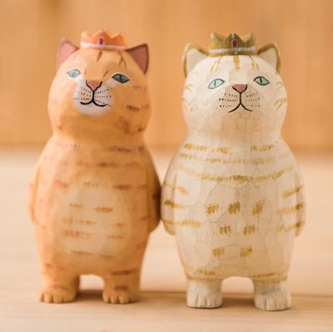 ネコ猫木彫手描きオブジェ置物インテリア工芸品美術品A1364